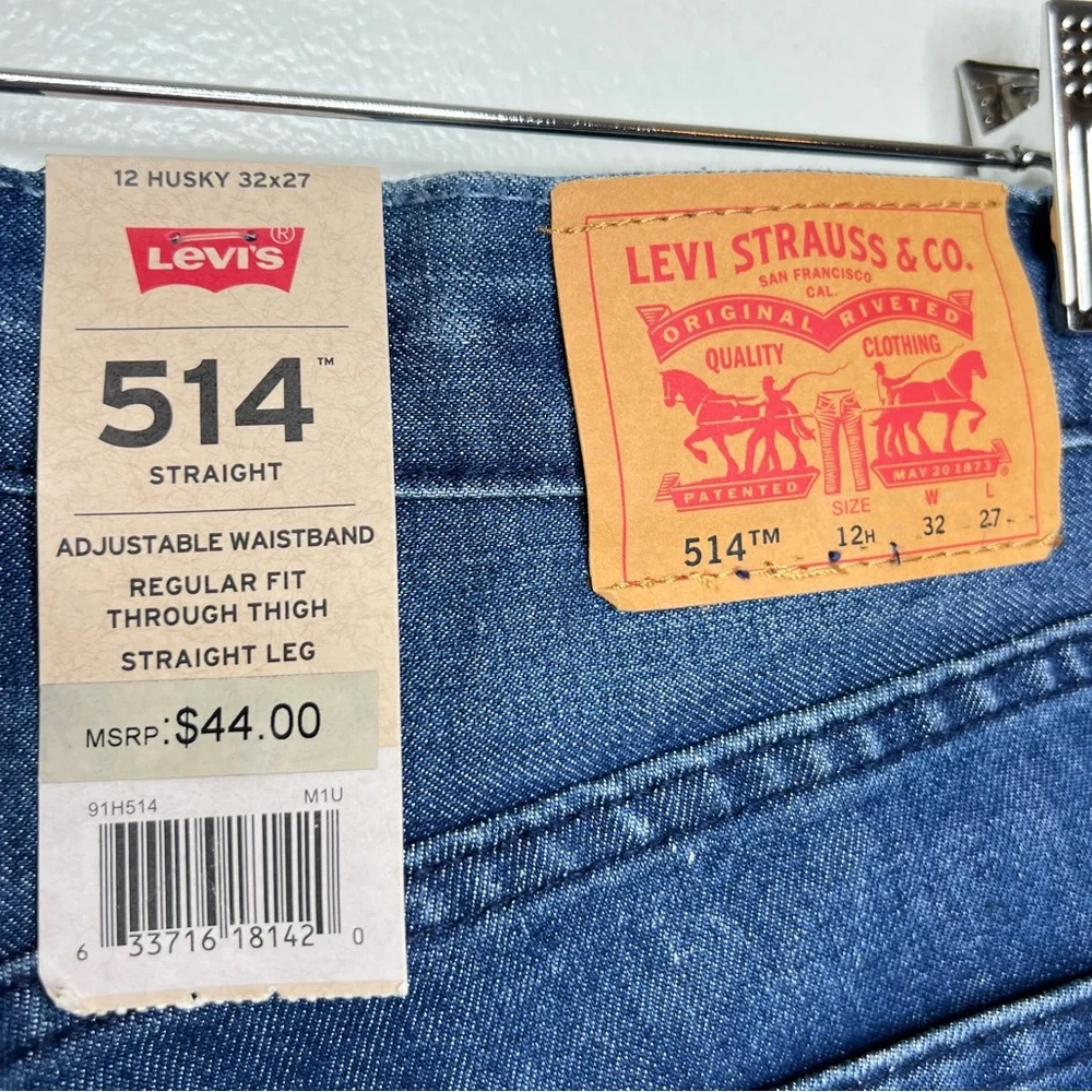 Levi’s 514 Straight Leg Denim Jeans Kids Boys 12 Husky 32” x 27” NEW